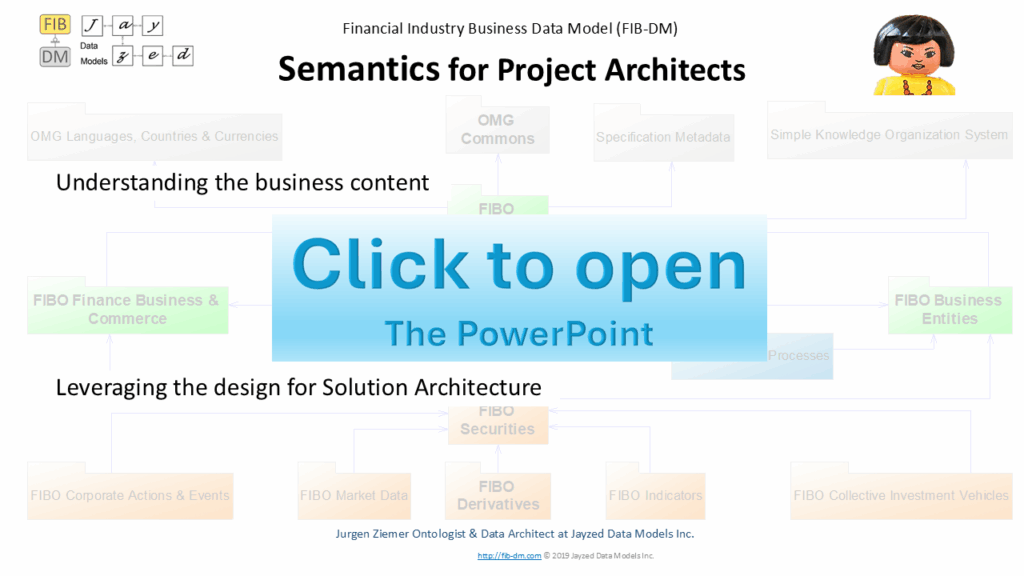 Semantics for Project Data Architects cover slide with a click to open button